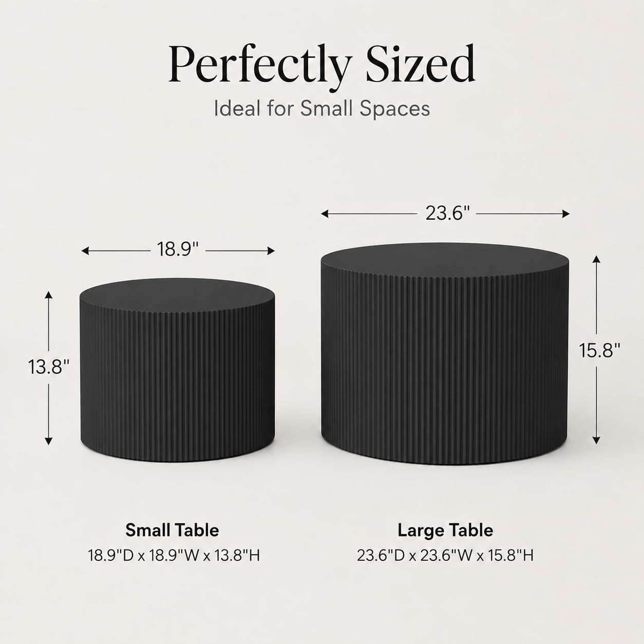 Otterease Round Coffee Table Set of 2, Modern Wooden Black Nesting Tables for Living Room, No Assembly Required Circle Side Tables Set Accent End Table for Bedroom, Balcony