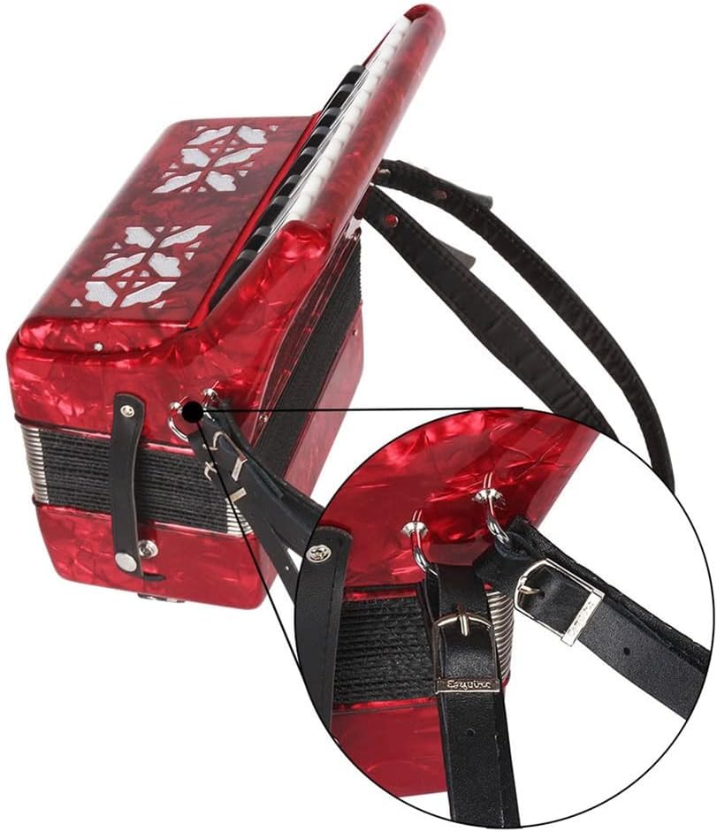 22 Buttons Accordion, 22 Keys 8 Bass Exquisite Celluloid Piano Accordion with Adjustable Straps, Professional Musical Instruments for Adults Beginners (Color : Red)