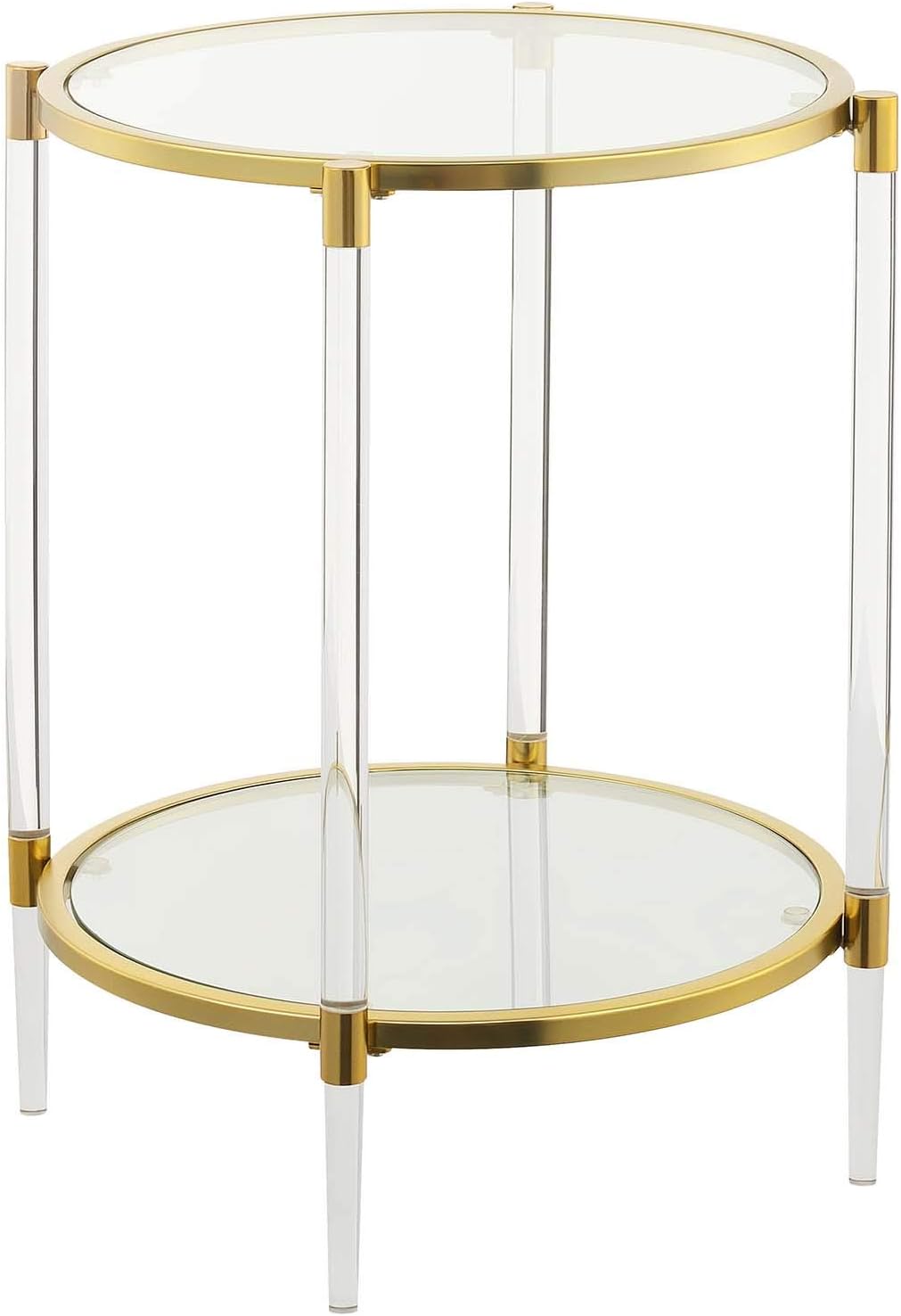 Convenience Concepts Royal Crest 2 Tier Acrylic Glass End Table, Glass/Gold