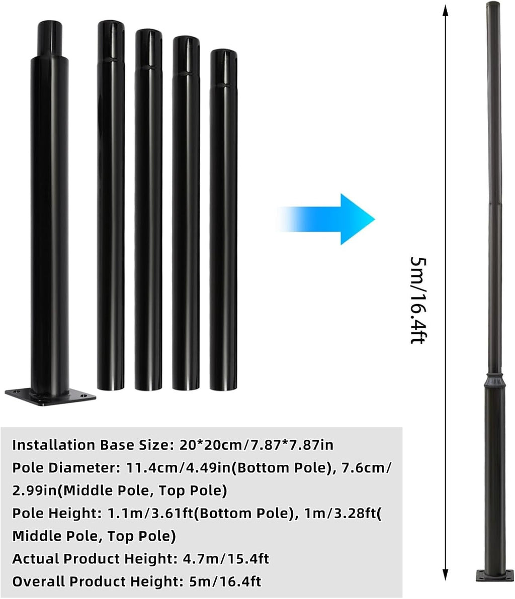 Street Light Pole, 16ft Tall Split Street Lamp Post for Outdoor Street Courtyard Parking Lot Lighting Post Fixtures with Mounting Ground Cage (16FT 114+76mm)