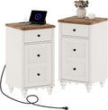 WAMPAT Nightstands with Charging Station, Set of 2 End Table with Power Outlets & USB Ports for Living Room, Modern Side Table with Wooden Drawer and Storage Cabinet for Bedroom, Off White