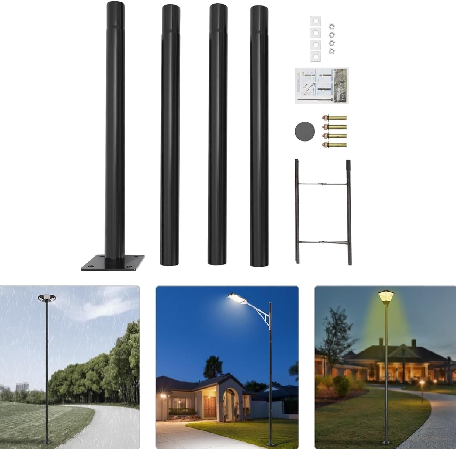 Street Light Pole, 13ft Tall Split Street Lamp Post for Outdoor Street Courtyard Parking Lot Lighting Post Fixtures with Mounting Ground Cage, Patio Lighting Pole (13FT 76mm)