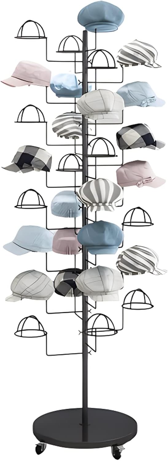 Hat Rack Modern Large Hat Rack Stand 30 Hooks Rolling Standing Retail Display Stand for Baseball Caps/Cowboy Hats/Fedora Hats Easy to Assemble