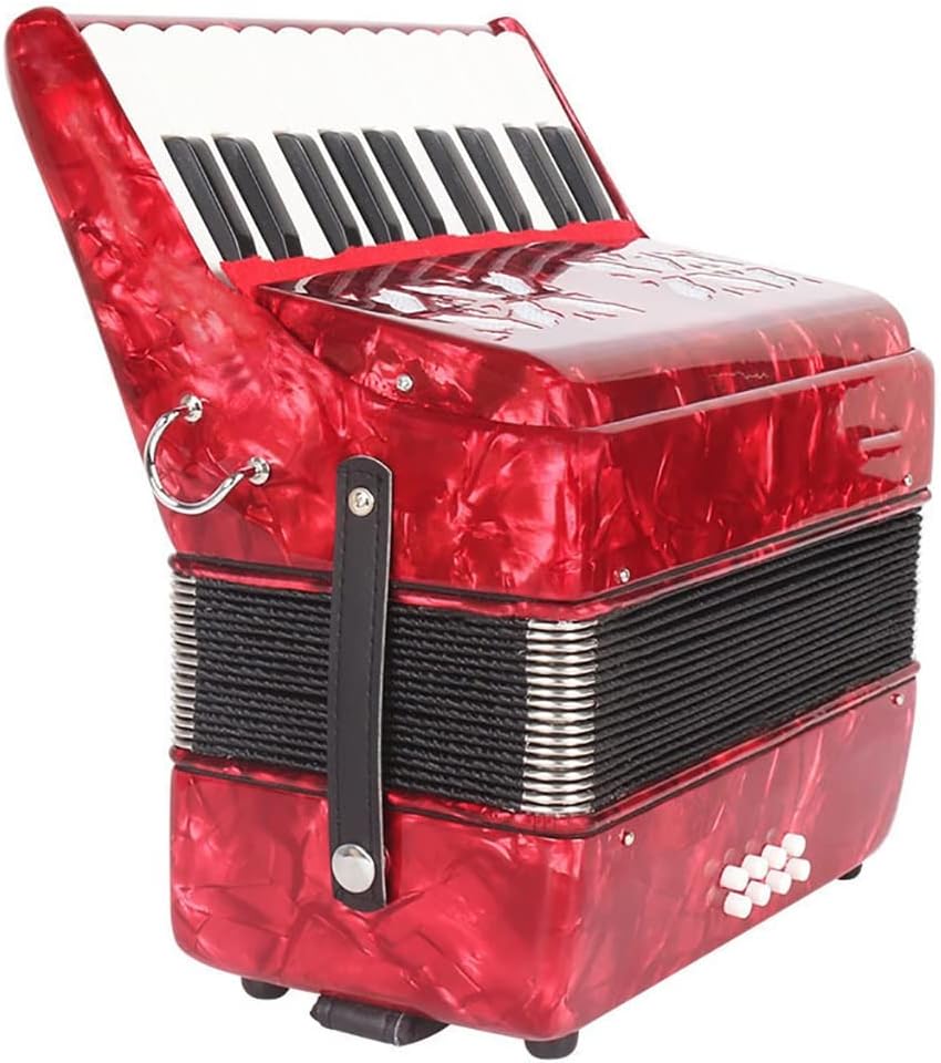 22 Buttons Accordion, 22 Keys 8 Bass Exquisite Celluloid Piano Accordion with Adjustable Straps, Professional Musical Instruments for Adults Beginners (Color : Red)