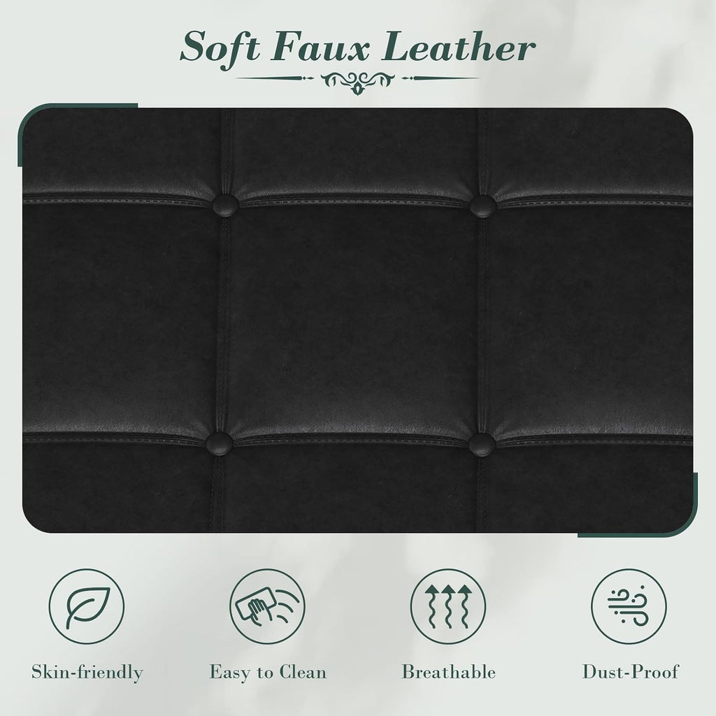 Apicizon 51' Bench with Storage, Queen Size Faux Leather End of Bed Bench with Tufted Button, Ottoman Bench with Rolled Arms & Vintage Rivets for Foot of Bed, Living Room, Entrance, Black