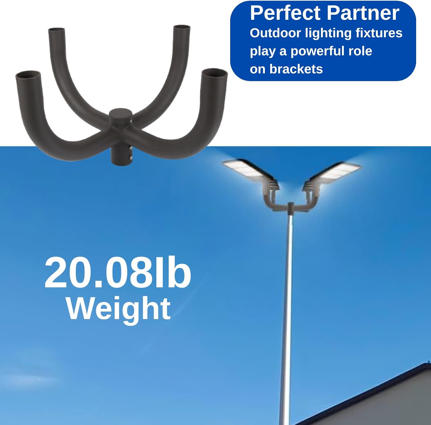 ledmo Tenon Adaptor Bullhorn Bracket-with 2-3/8in Round Quad 90 Degree Sturdy Steel Extension Bracket Arm for Slip Fit Lights Parking Lot Shoebox Fixture Street Light Rust-Proof