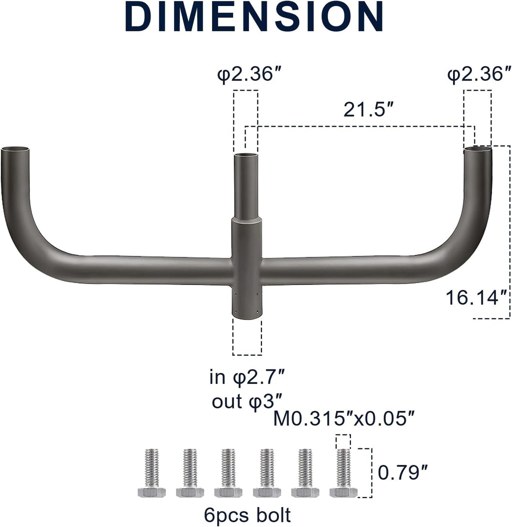 180° Triple in-Line Bullhorn Bracket with 3 Arms – 2-3/8' Tenon Adapter for Slip Fitter LED Shoebox, Parking Lot & Street Lights, Heavy-Duty Steel Pole Mount, Dark Bronze Finish
