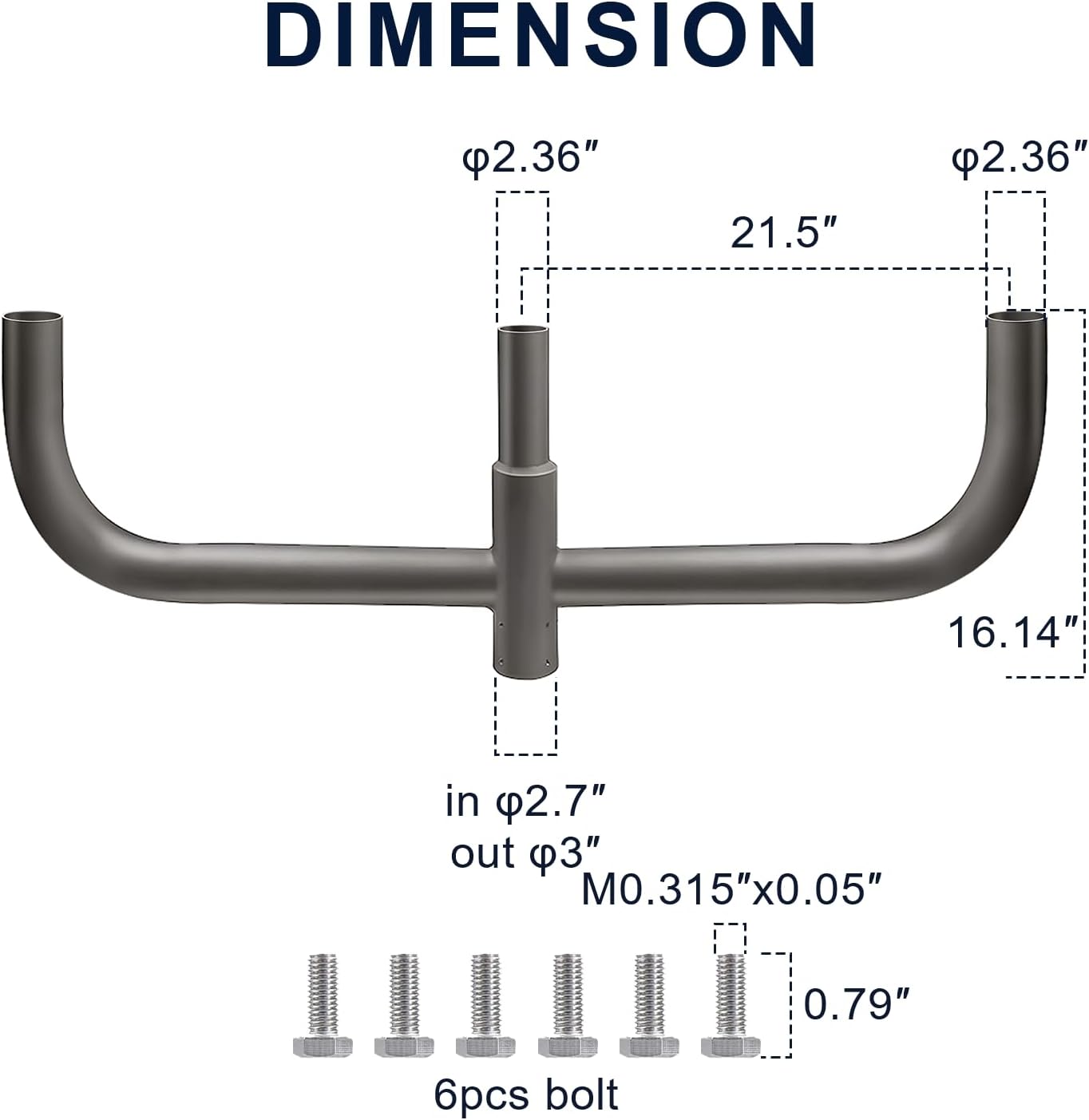 180° Triple in-Line Bullhorn Bracket with 3 Arms – 2-3/8' Tenon Adapter for Slip Fitter LED Shoebox, Parking Lot & Street Lights, Heavy-Duty Steel Pole Mount, Dark Bronze Finish