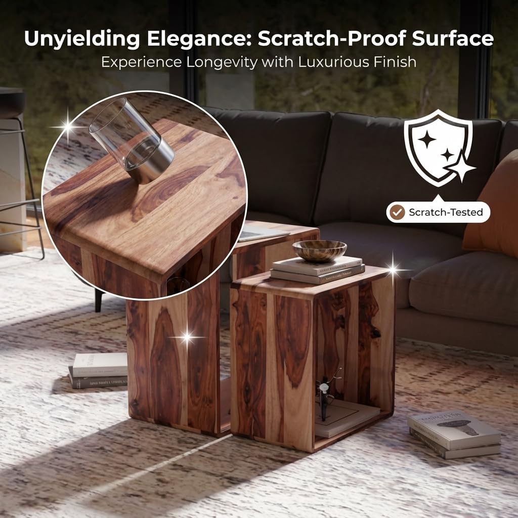 Relso Cascade Nesting Tables for Living Room with Premium Sheesham Wood Construction | Nesting End Tables with Smooth Curved Edges for Safety and Sophistication | Solid Wood Nesting Tables Set of 2