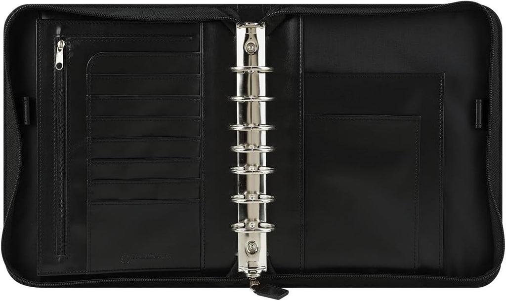 FranklinCovey - FC Signature Ring-Bound Binder for FranklinCovey Planners | Leather - Zipper Binder (Classic, Black)