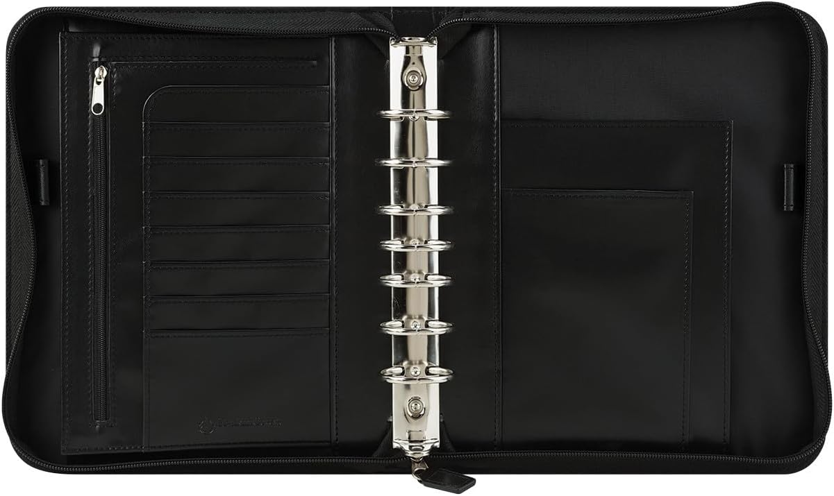 FranklinCovey - FC Signature Ring-Bound Binder for FranklinCovey Planners | Leather - Zipper Binder (Classic, Black)