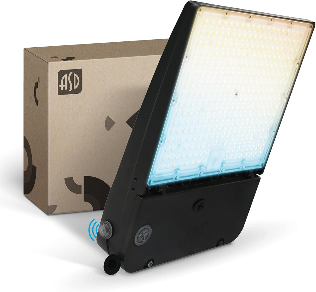 ASD LED Parking Lot Light Fixture | 100-150W 26000LM 3000-5000K 100-277V IP66 | 3CCT, Dimmable, Photocell, Waterproof, DLC, UL Listed | Dusk to Dawn Outdoor Lamp, Shoebox Area Lighting | Black