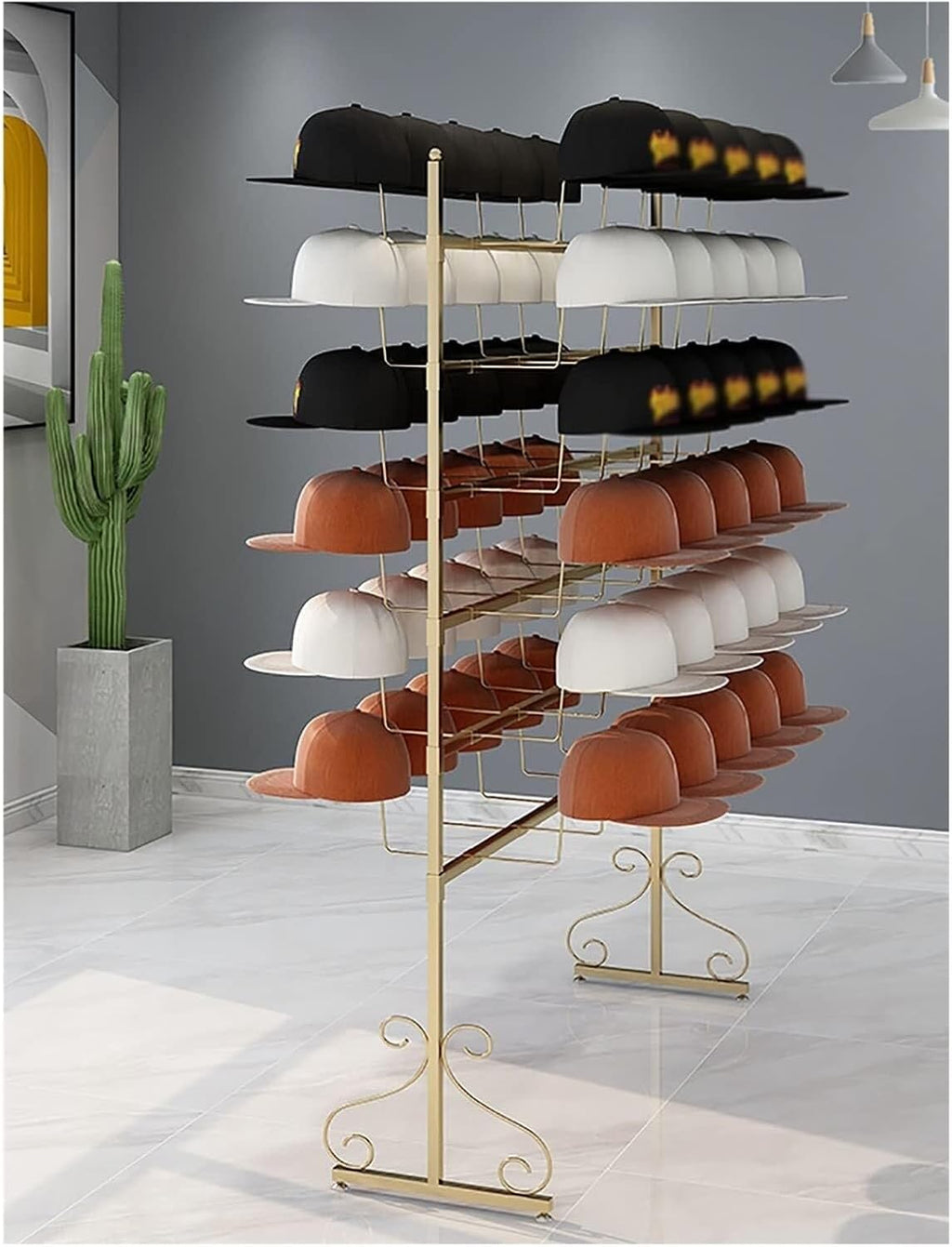 Standing Hat Display Stand Rack, 5/6/7 Tier Metal Organizer for Baseball Caps, Cowboy Hats & Wigs(Gold,6 Tier)