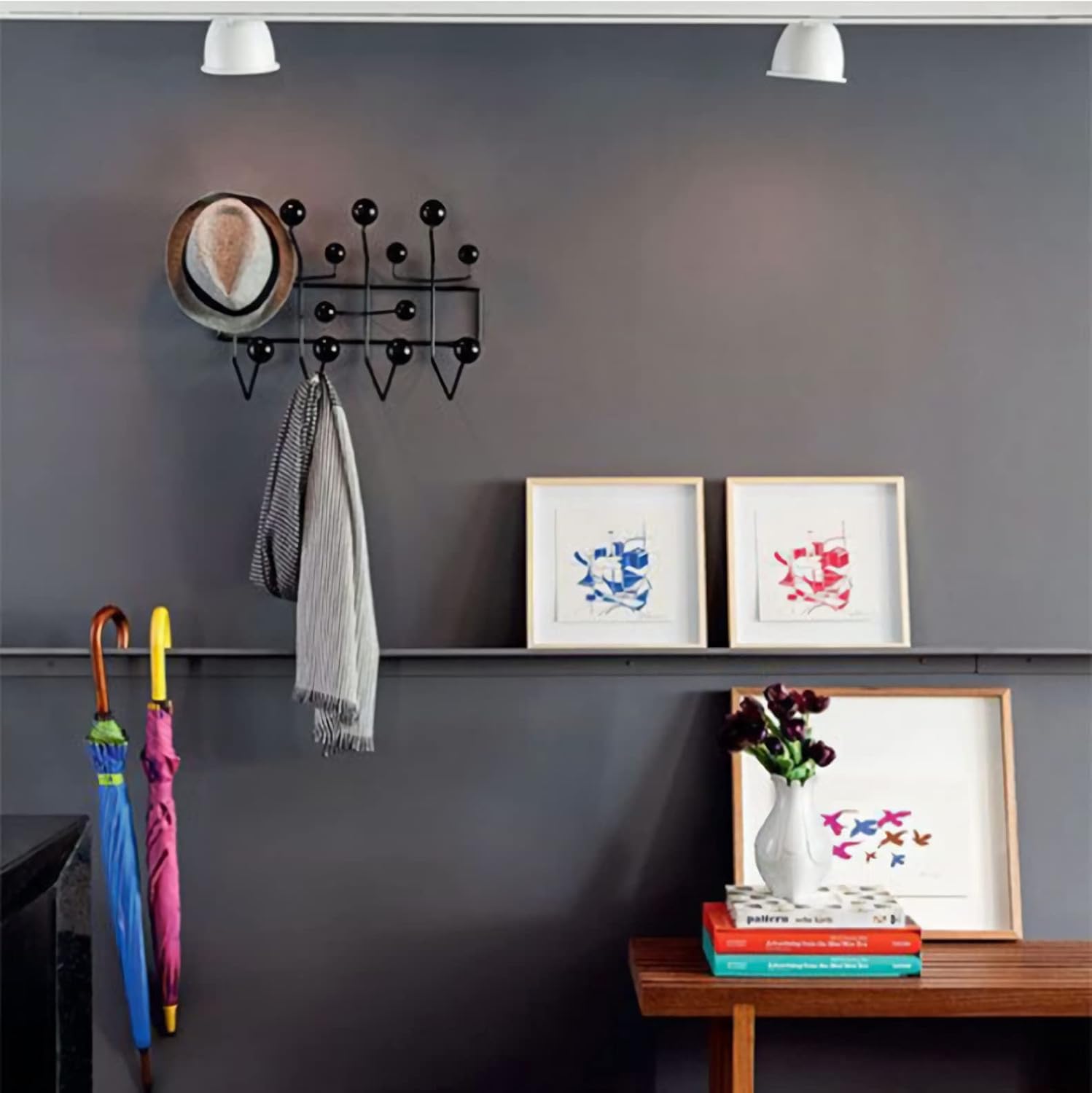 SHISEDECO Classic Hang it All Coat Rack, Mid Century Modern Wall Mounted Hooks with Painted Solid Wooden Balls, Decorative Creative Fashion Wood Hanger for Home, Bedroom (Black)