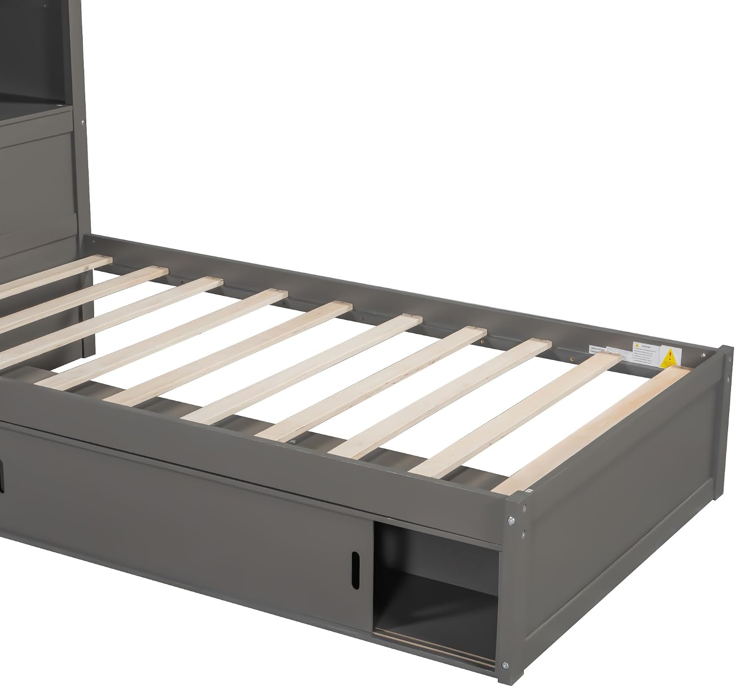 Ball & Cast Twin Size L-Shaped Platform Bed with Storage Cabinets and Multifunctional Desk,Wood Corner Daybed w/Trundle & LED Light,No Box Spring Needed,for Bedroom,Guest Room,Living Room,Grey