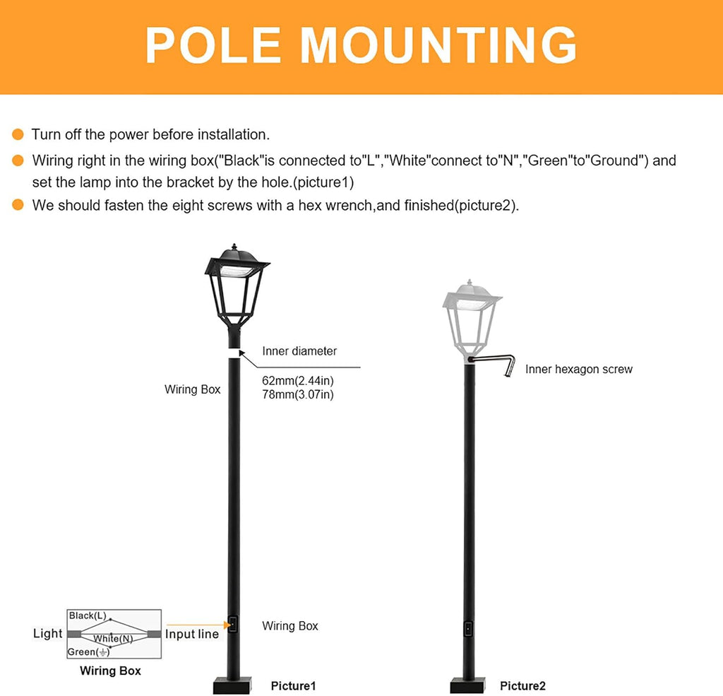 75W LED Post Top Light, Adjustable Color Temperature 3000K/4000K/5000K, AC100-277V 13000LM Outdoor Garden Lights Fixture, IP65 Waterproof Commercial Street Area Lighting, DLC/ETL Listed