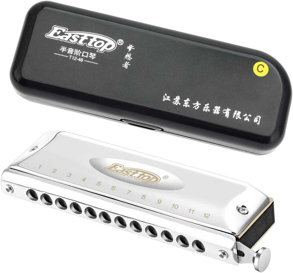 East top Chromatic Harmonica Key of C,12 Holes 48 Tones Professional Stainless Steel Mouth Organ Harmonica for Adults, Professionals and Students (SR)