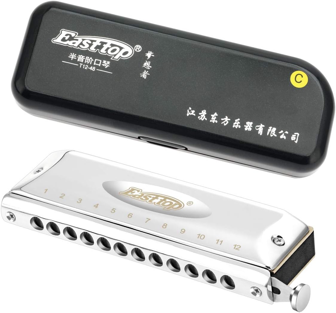 East top Chromatic Harmonica Key of C,12 Holes 48 Tones Professional Stainless Steel Mouth Organ Harmonica for Adults, Professionals and Students (SR)
