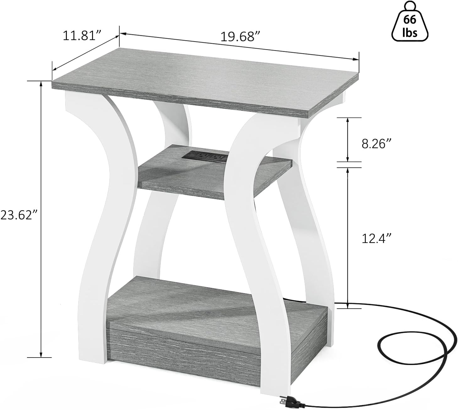 FROMJBEST End Tables Living Room Set of 2,Grey End Table with Charging Station,Grey Side Table, Nightstand for Bedroom, 3 Tier End Table with Storage Shelf for Living Room