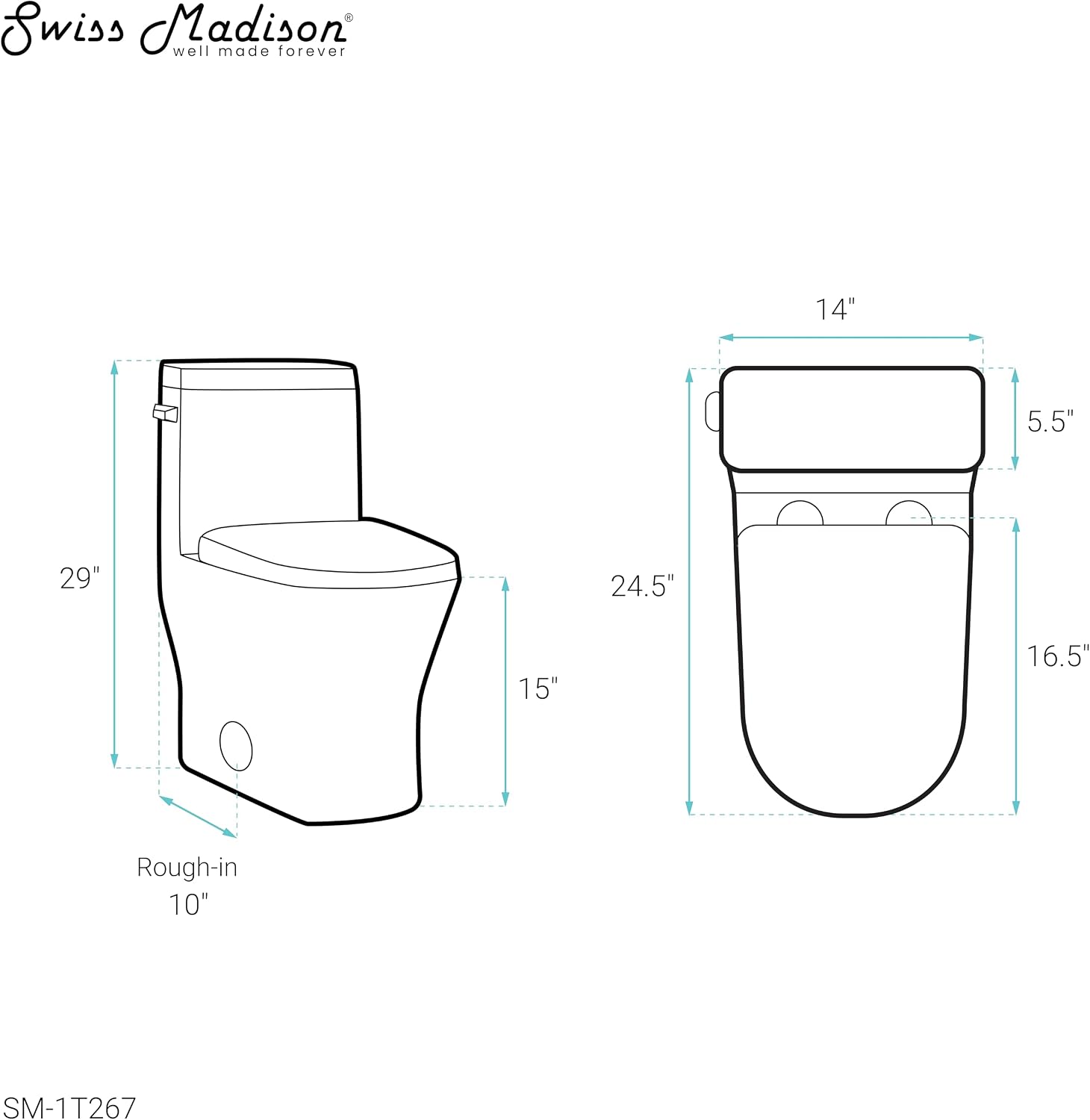 Sublime II One-Piece Round Toilet with Left Side Flush, 10' Rough-In 1.28 gpf