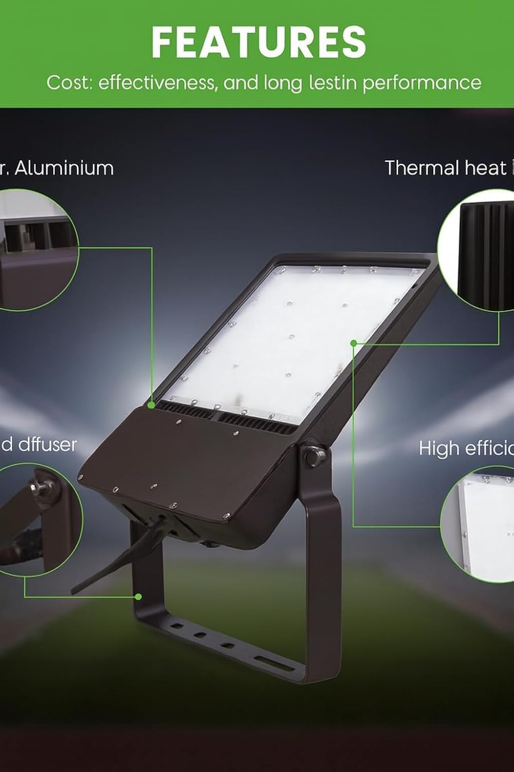 300W LED Flood Light Outdoor with Photocell, 43,500 Lumens, Waterproof Street & Area Lighting Fixture