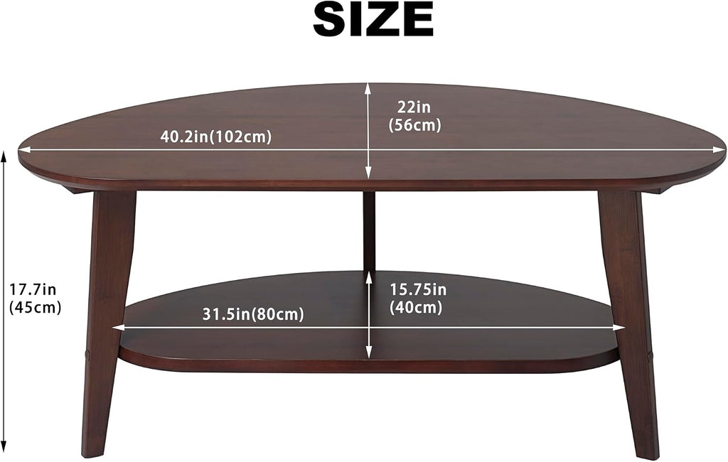 NAVREX Mid Century Modern Coffee Table with Storage, 2 Tier Oval Round Coffee Tables for Living Room Home Office, FSC Certifiled 100% Solid Wood Center Table, Value Lies in Material (Walnut Finish)