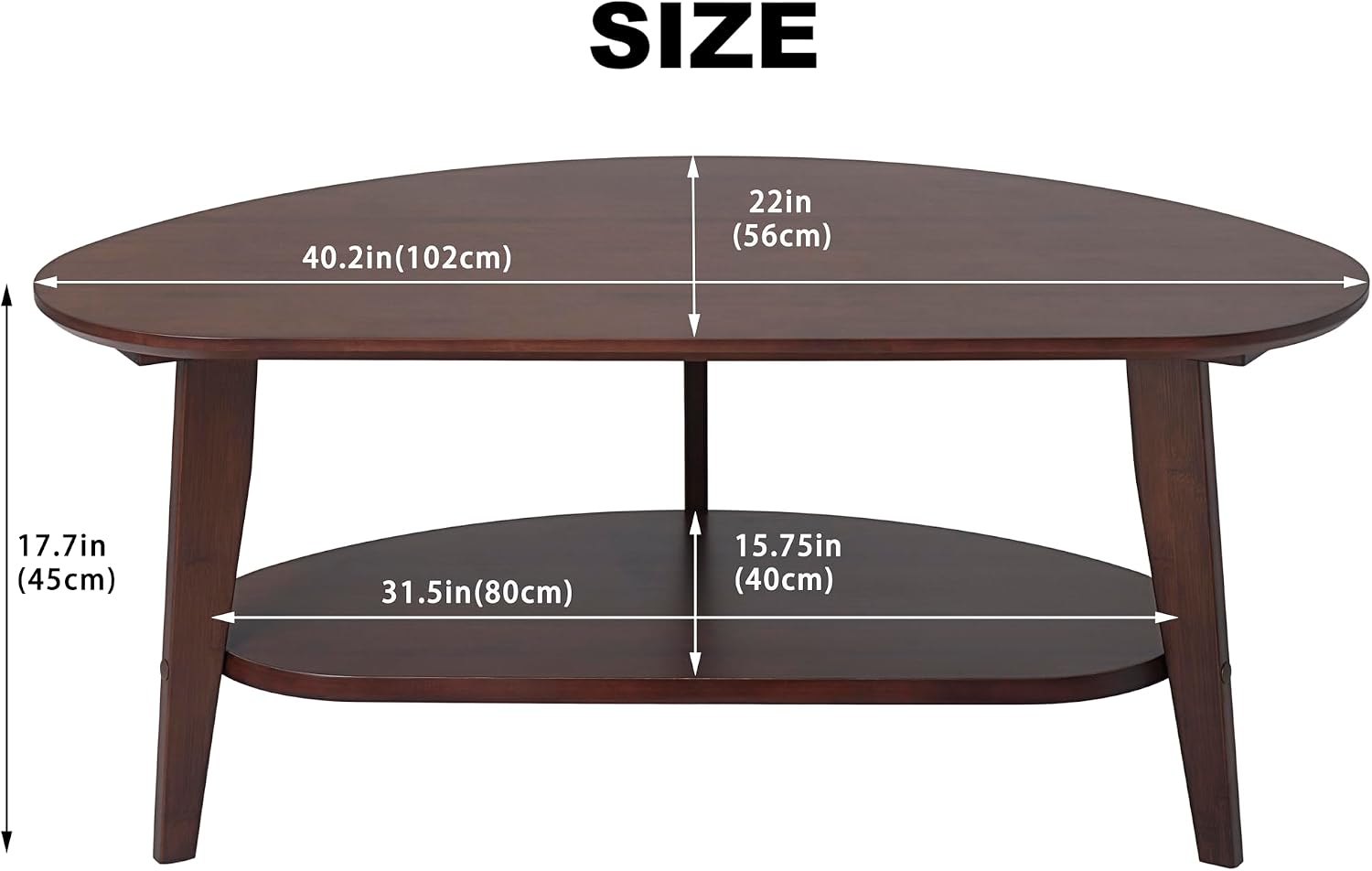 NAVREX Mid Century Modern Coffee Table with Storage, 2 Tier Oval Round Coffee Tables for Living Room Home Office, FSC Certifiled 100% Solid Wood Center Table, Value Lies in Material (Walnut Finish)