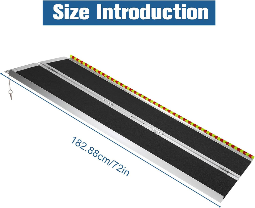 6FT Portable Wheelchair Ramp, Heavy Duty Aluminum Folding Ramp for Wheelchairs & Scooters, Non-Slip Threshold Ramp for Home Steps, Doors & Vehicles