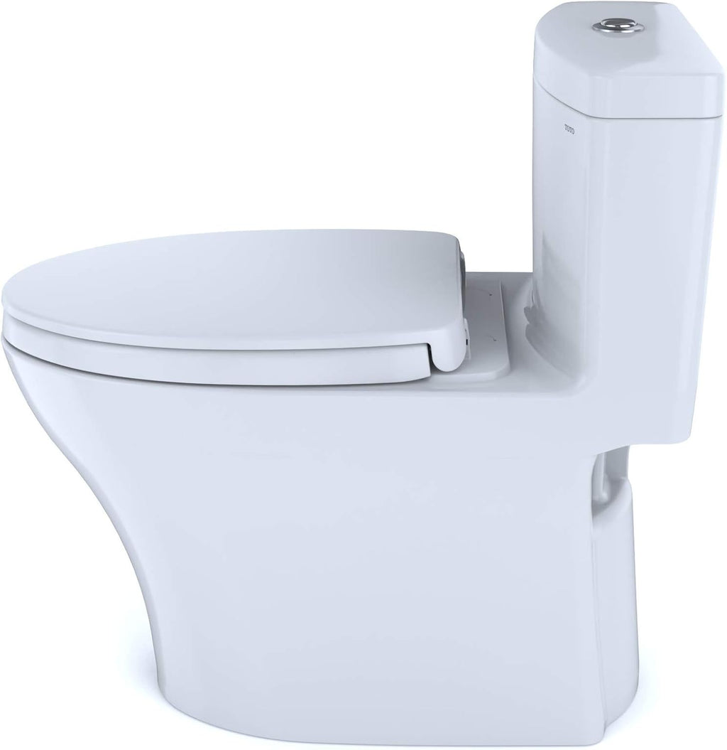 TOTO® Aquia® IV One-Piece Elongated Dual Flush 1.28 and 0.9 GPF Universal Height, WASHLET®+ Ready Toilet with CEFIONTECT®, Cotton White- MS646124CEMFGN#01