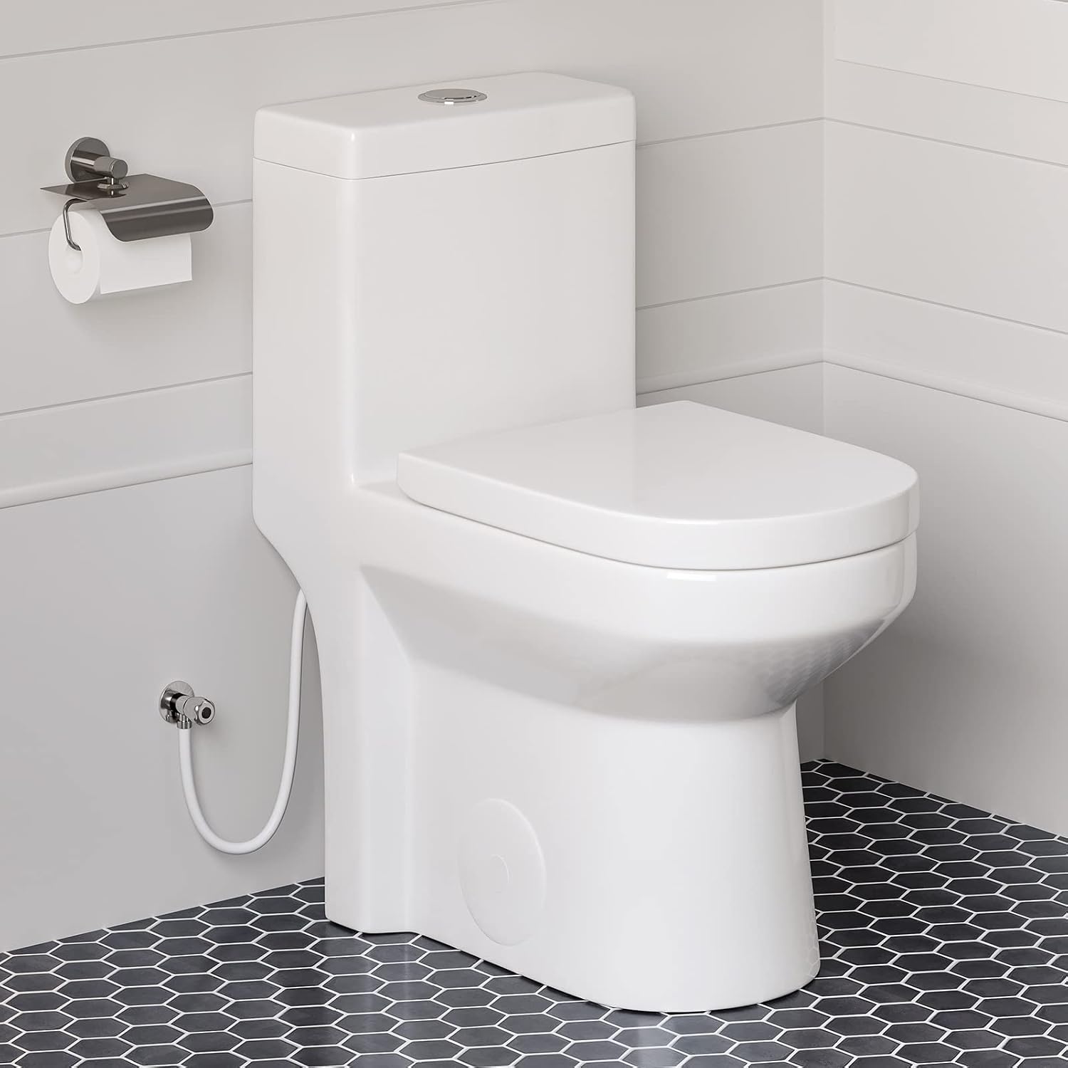 HOROW HT1000 Dual Flush One Piece Toilet, Modern Small Toilet with Soft Closing Seat, Quick Release & 12'' Rough-in, Compact & Round for Small Bathroom, Standard White Finish Toilet Bowl