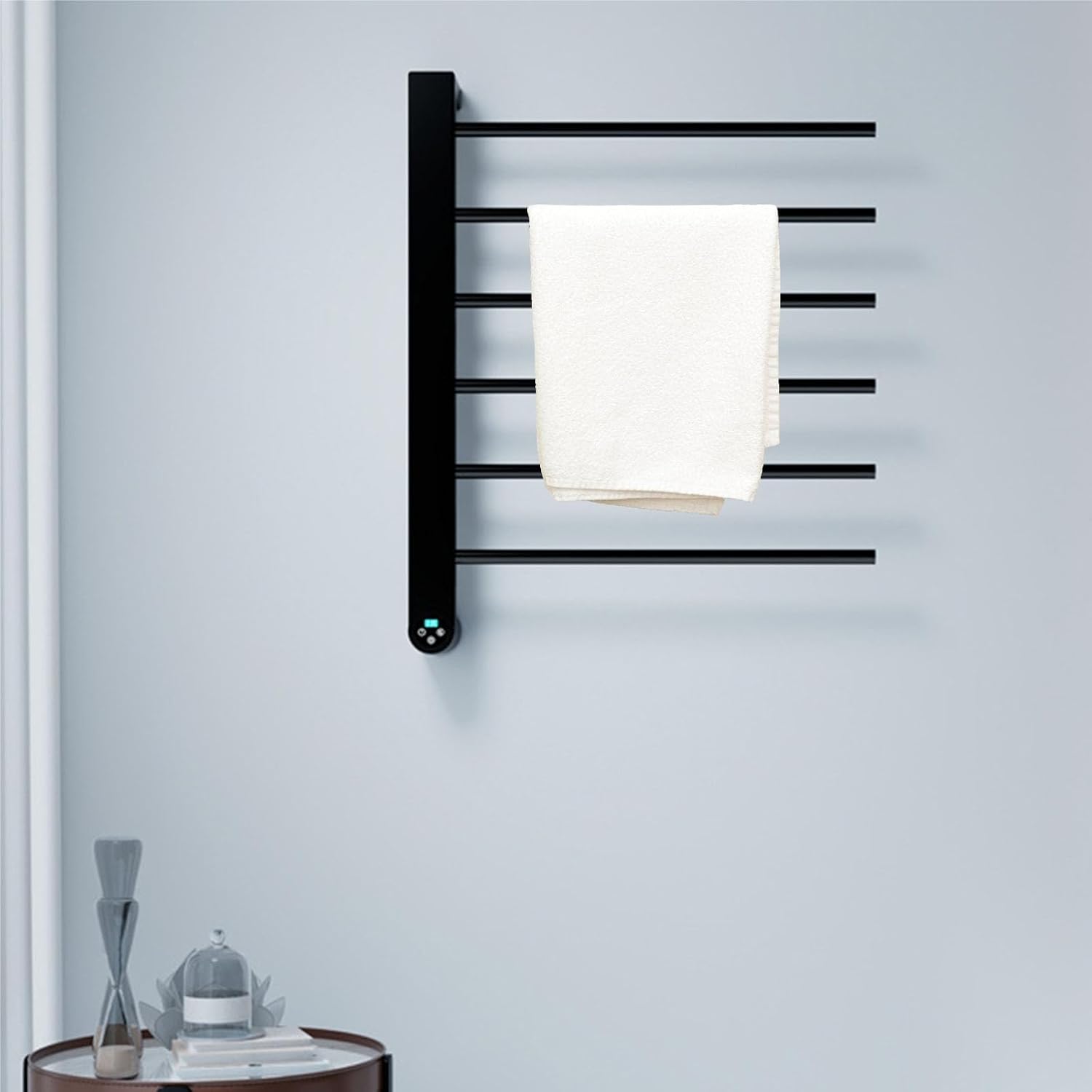 Towel Warmer Black,Wall Mounted S for Bathroom,Stainless Steel Heated Towel Rack, Drying with Intelligent Touch Screen Timer-White(Black)