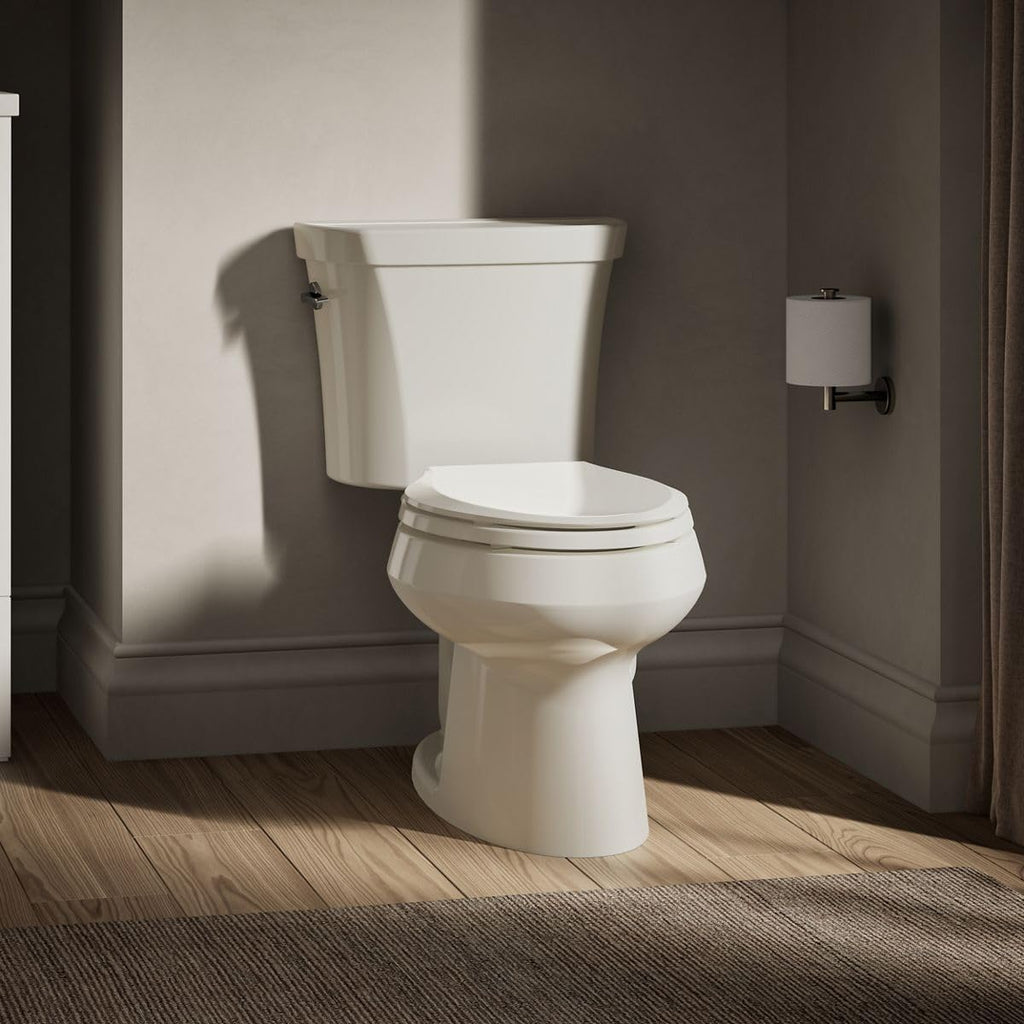 KOHLER K-3988-96 Wellworth Two-Piece Elongated Dual-Flush Toilet with Class Five Flush System and Left-Hand Trip Lever, Biscuit