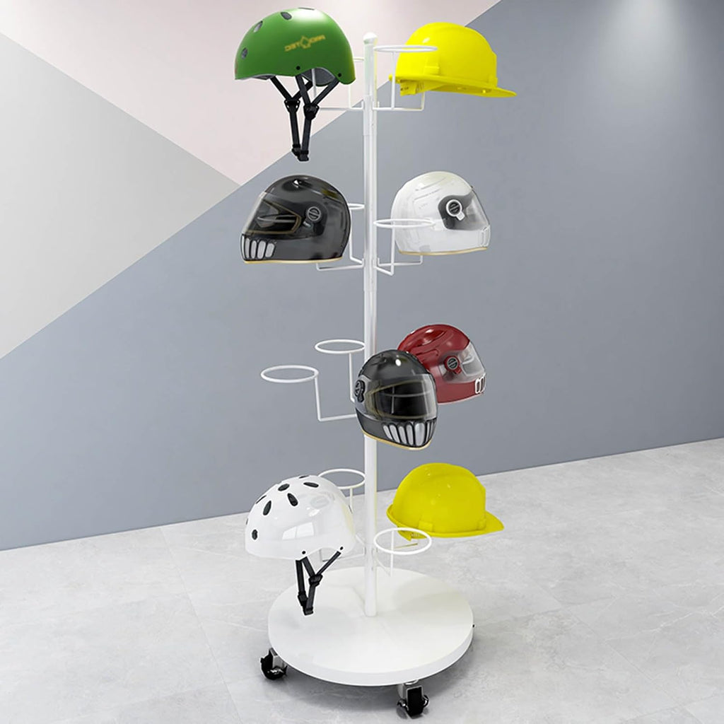 Hat Rack Helmet Stand Adjustable Swivel Hat Organizer Rack - Mobile Metal Hat Display Stand for Motorcycle Helmet, Commercial Floor Standing, Modern Baseball Cap and Fedora Hat Rack, Hard Hat Storage