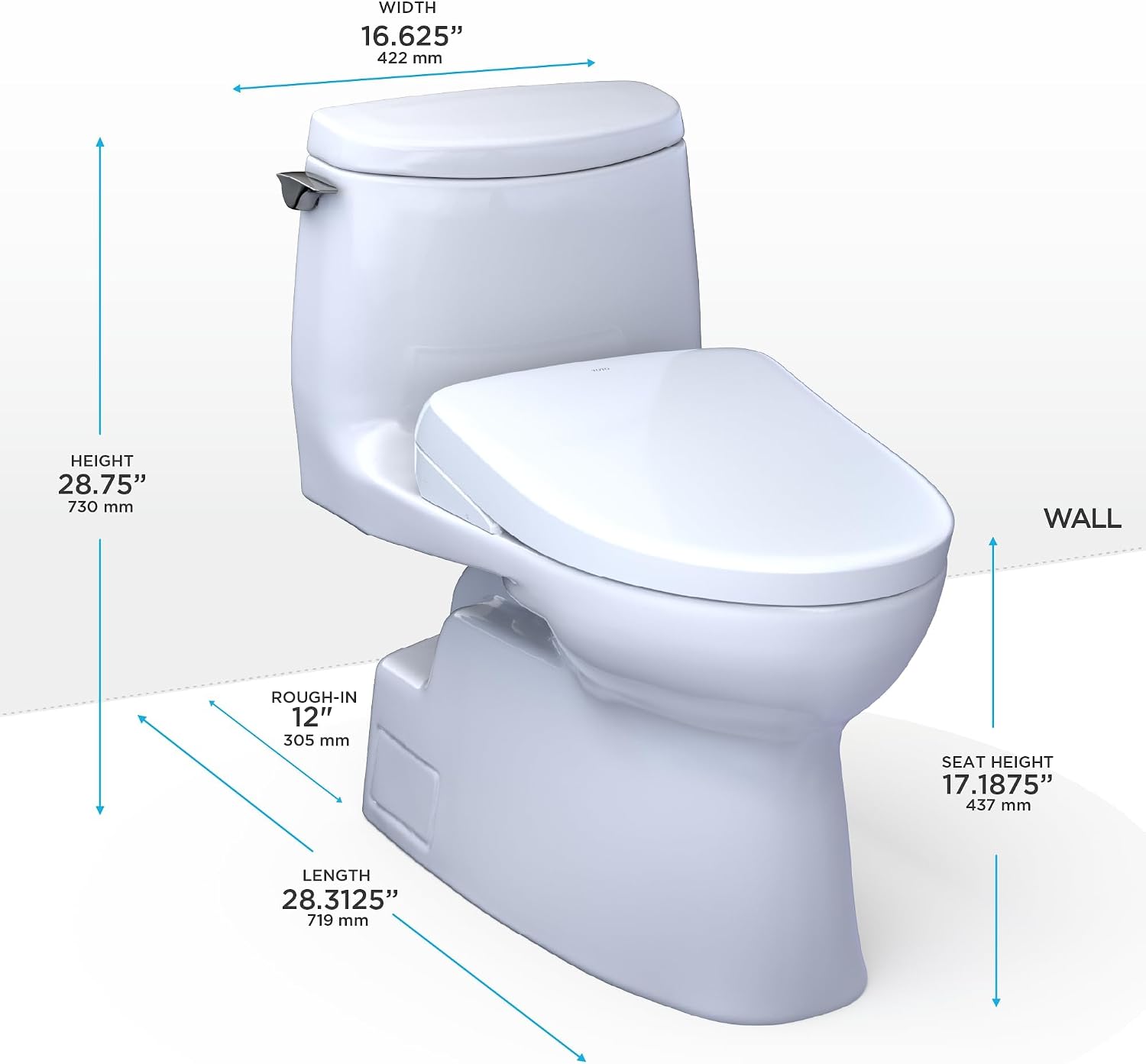 TOTO® WASHLET®+ Carlyle® II 1G® One-Piece Elongated 1.0 GPF Toilet with Auto Flush WASHLET®+ S7 Contemporary Bidet Seat, Cotton White - MW6144726CUFGA#01