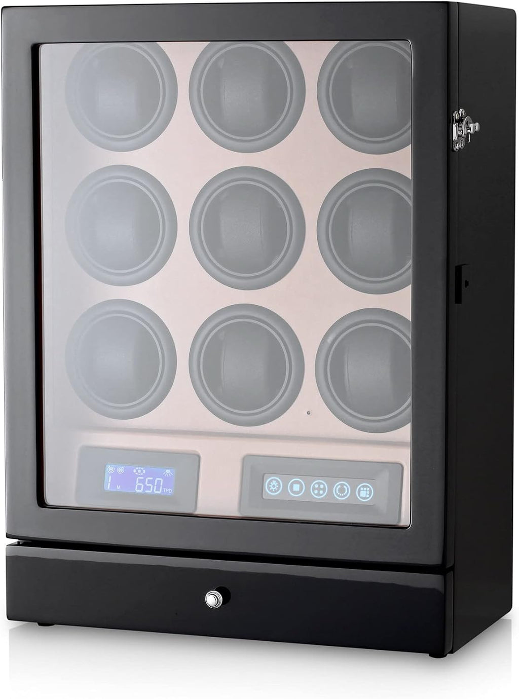 9 Watch Winder with LED Interior Light, LCD Display and 2 Watch Storage Space