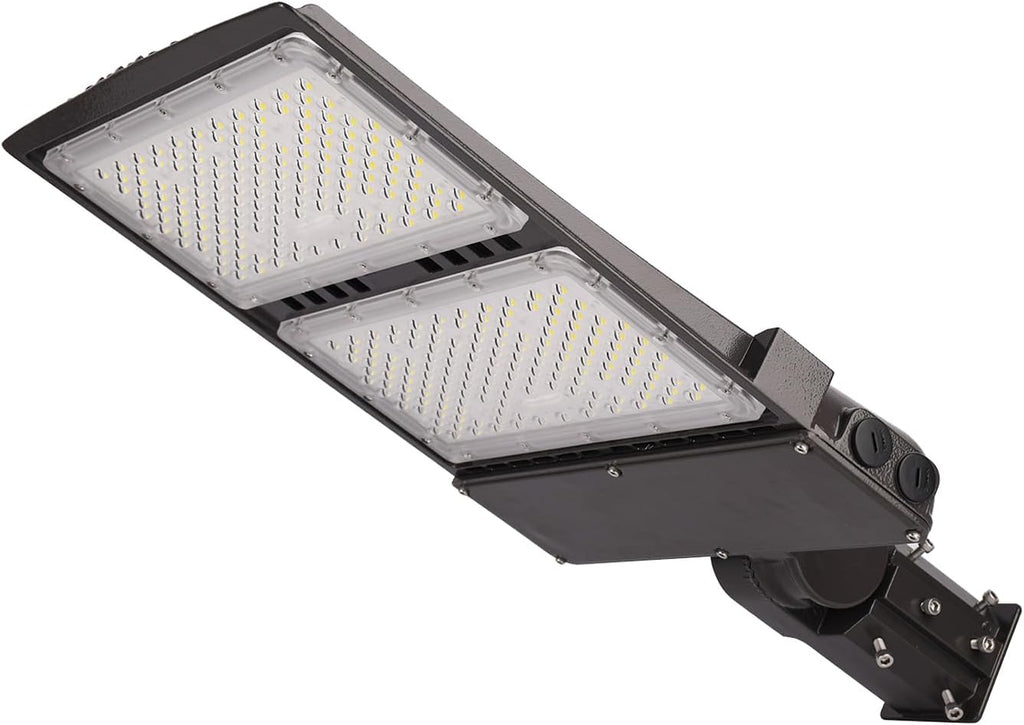 Power Switchable 200W 240W 300W LED Shoebox Light 3000K 4000K 5000K CCT Adjustable Outdoor Commercial Parking Lot Street Yard Area Lighting Fixtures 110-277V (AM Slip Fitter Bracket)