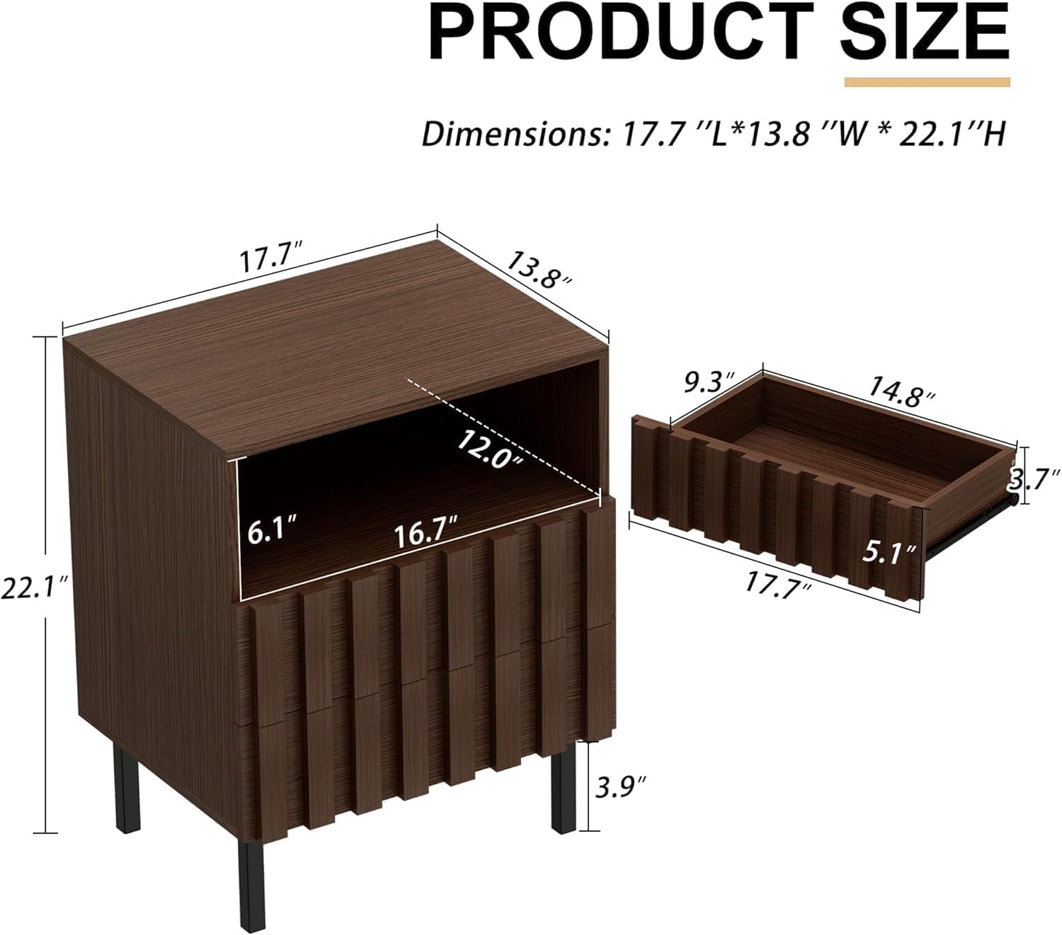 UEV Mid Century Modern 3-Piece Living Room Set, Includes Fluted Panels TV Stand with Storage for Up to 65 inch TV, 2 Drawer Open Shelf End Tables