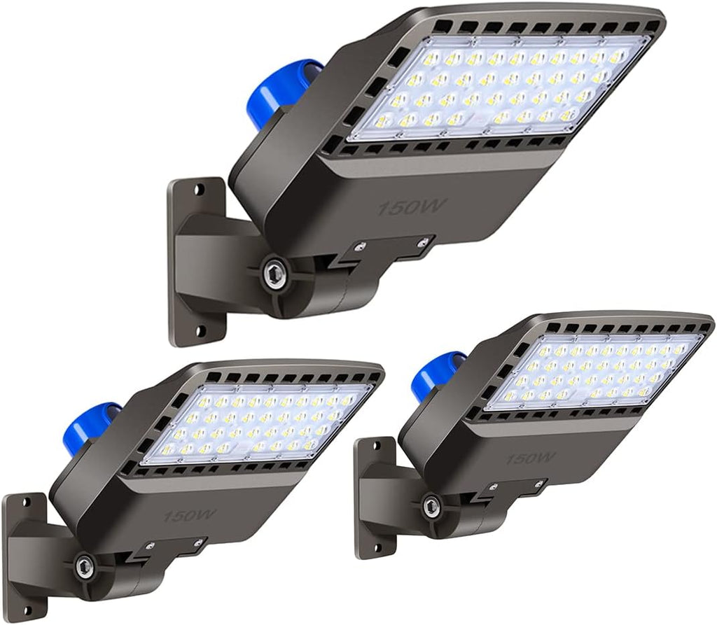 Juyace 3 Pack 150W Dusk to Dawn LED Parking lot Flood Light for Building | 21000lm,Commercial,Shoe Box Fixture,5000K Daylight Outdoor Security Lighting,Warehouse,110-277V，IP65 Waterproof