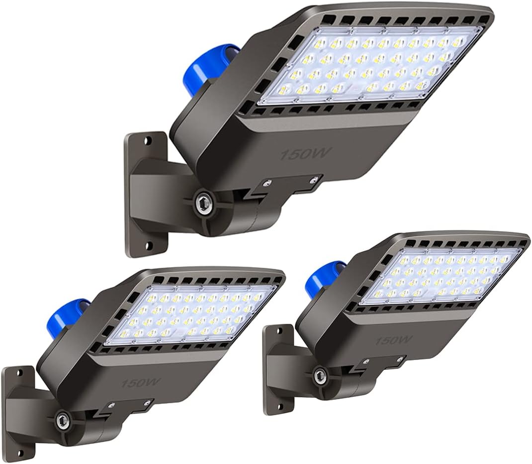 Juyace 3 Pack 150W Dusk to Dawn LED Parking lot Flood Light for Building | 21000lm,Commercial,Shoe Box Fixture,5000K Daylight Outdoor Security Lighting,Warehouse,110-277V，IP65 Waterproof
