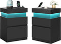 VASAGLE Kailyn Collection - Nightstands with Power Outlets, Sliding Lid, Modern Bedside Tables with LED Lights, End Tables, 2 Drawers, Set of 2, 15.7 x 18.9 x 26.8 Inches, Ink Black ULET650BC01S-2J