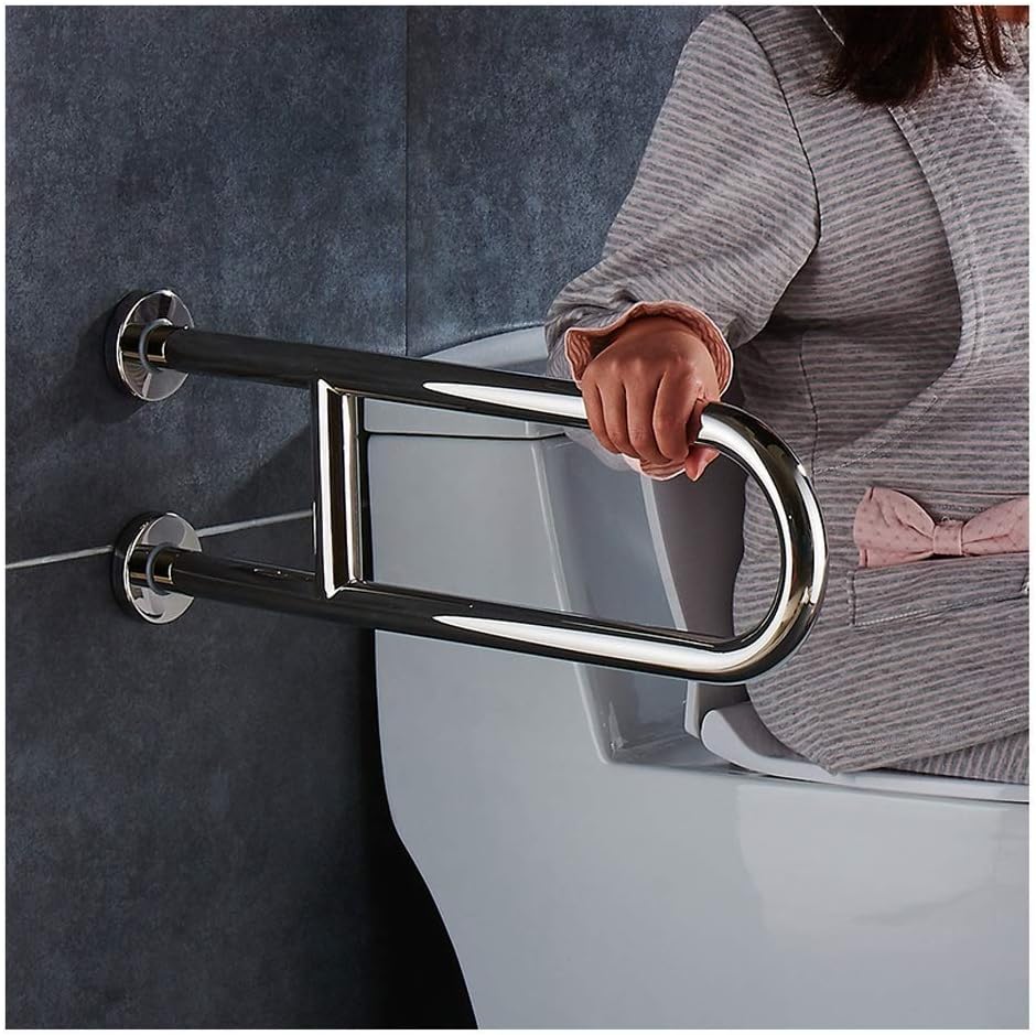 Toilet Frame Bathroom Toilet Grab Handles U-Shaped 24-Inch Grab Bars for Toilet and Bathrooms, Support Polished Chrome Safety Support Rail for Showers