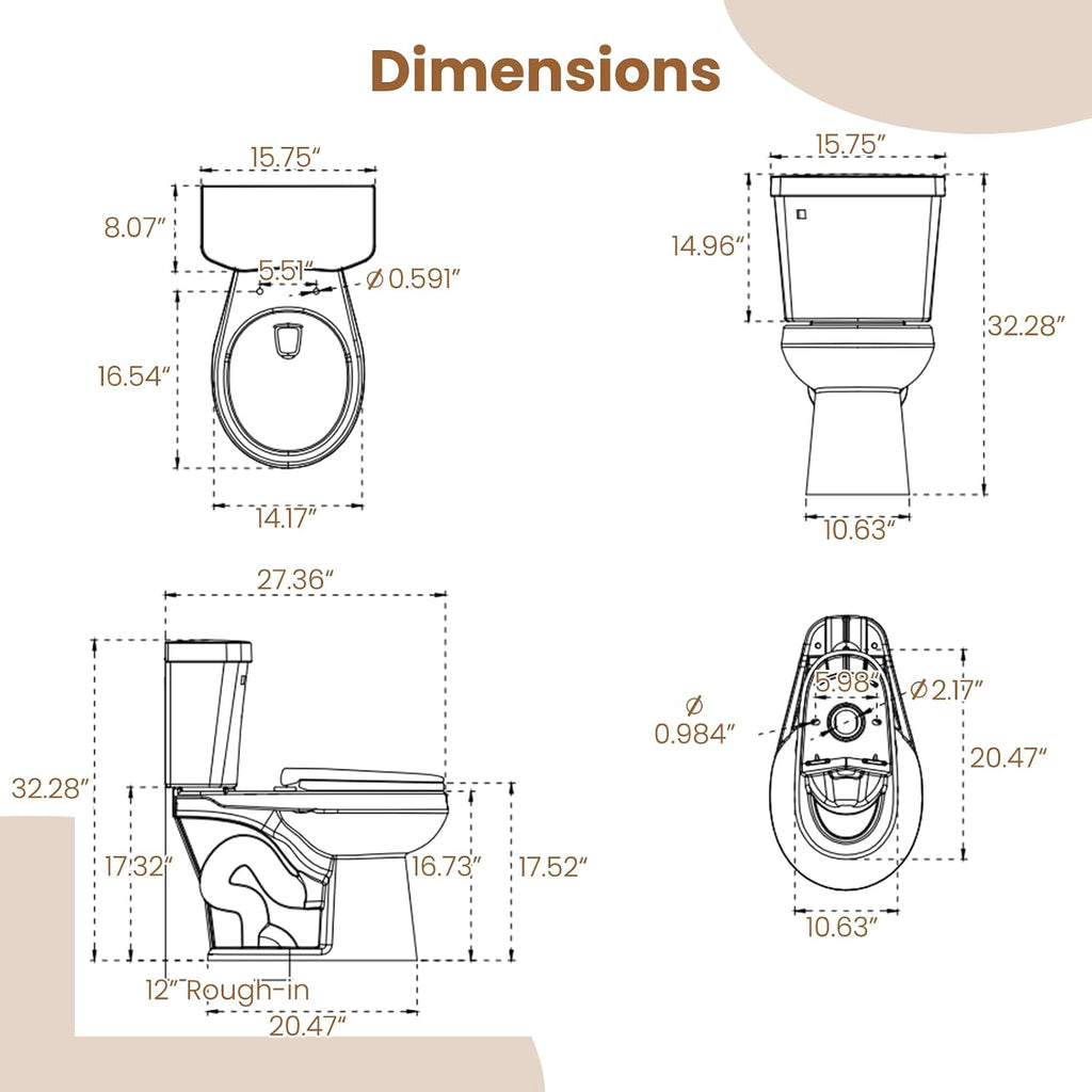 Giantex Two Piece Toilets with 17.5' ADA Comfort Height Seat, 360° Siphon Powerful Flush, 1.28 GPF, MAP 1000g, Soft Close Seat, 12' Rough-In, Water Sense, cUPC, CEC Approved, 880 Lbs Toilet