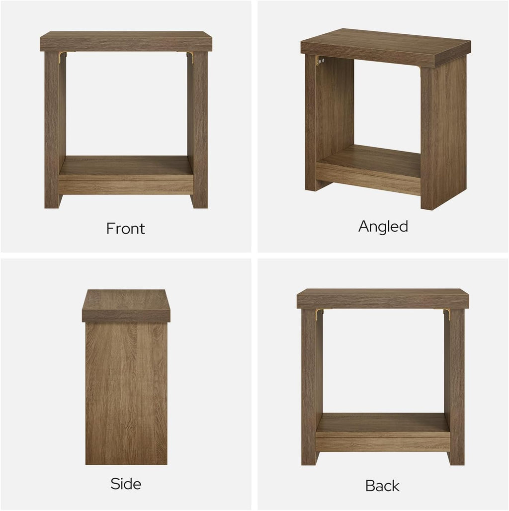 End Tables Set of 2 for Living Room, Narrow Side Tables with Storage Shelves, Square End Table for Bedroom, Slim Nightstand, Skinny Rectangle Accent Table, Farmhouse Bedside Table, Brown (2 Pieces)