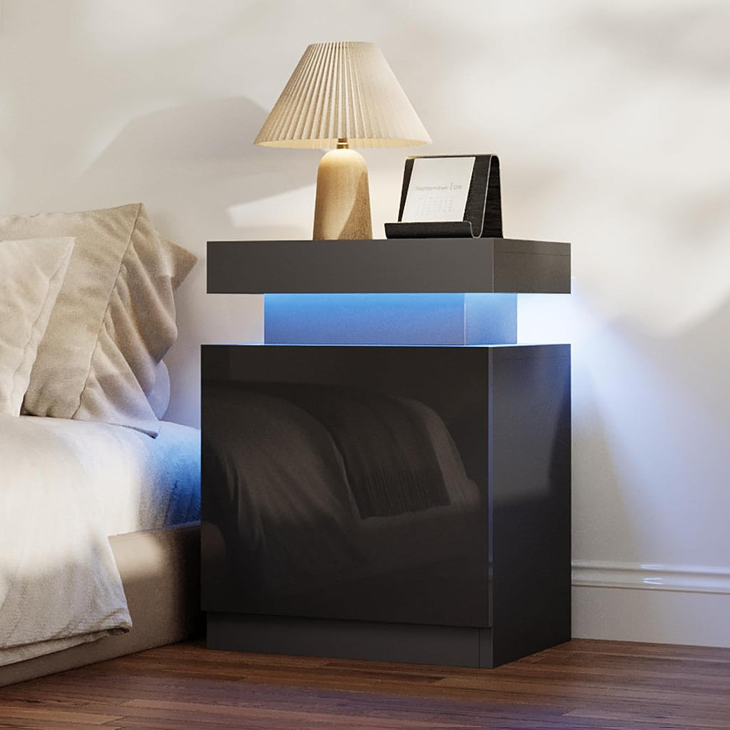 MXV Nightstand Set of 2 with LED Lights, 17.7in Night Stand with Storage Cabinet for Bedroom, Bedside Table with LED (Black, 17.7IN)
