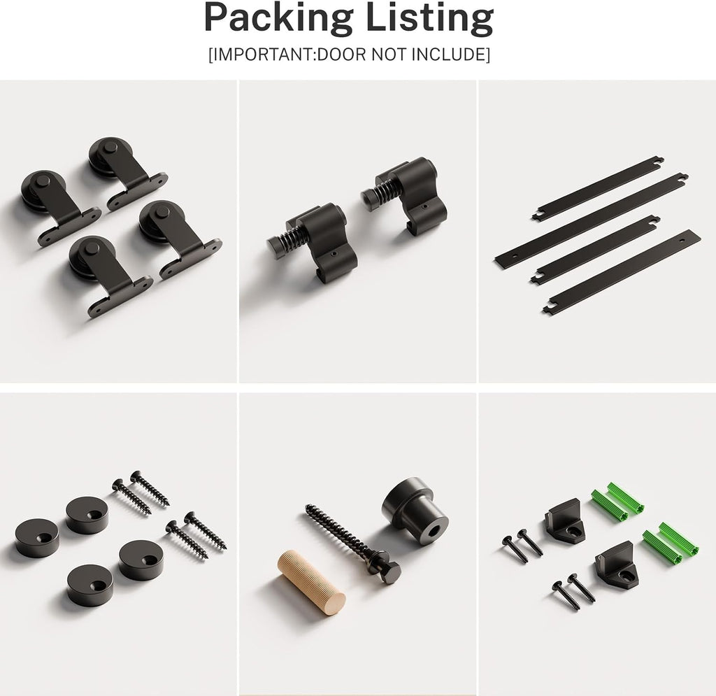 9.6FT Sliding Barn Double Door Hardware Cabinet Closet Track Kit Top Mount T Rollers Hangers Set for 2 Doors Black