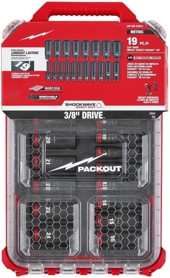 19PC 49-66-6801 for Milwaukee Impact Duty Socket 3/8' Drive Set - Red/New