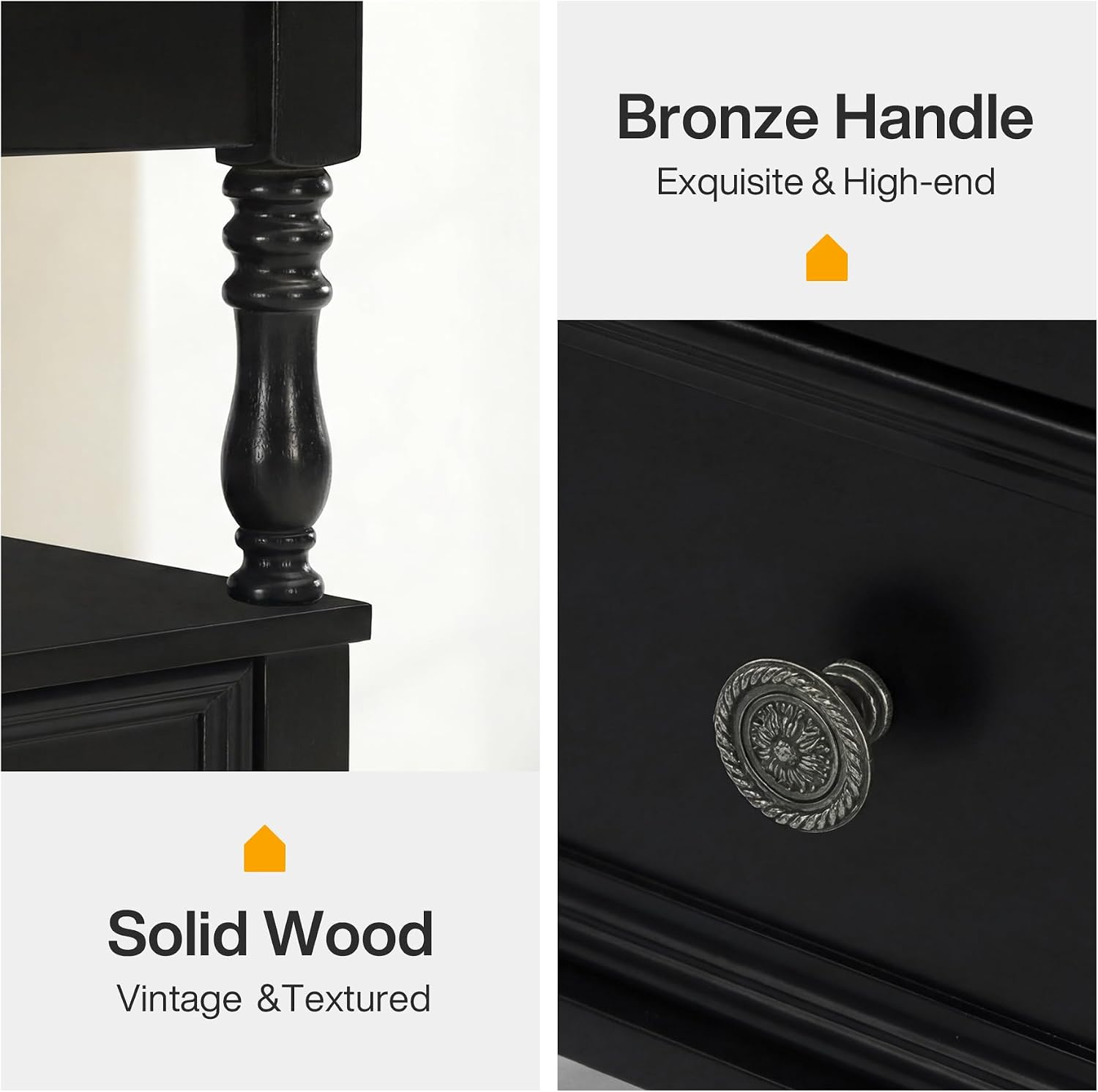 Tribesigns Wood End Table with 2 Drawers, Mid-Century Wooden Slim Side Table Nightstands with Storage Shelf, Accent Table for Living Room, Easy to Assemble (Black)