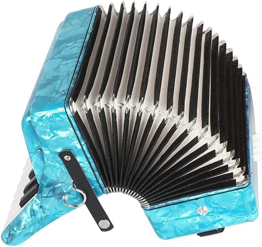 22 Buttons Accordion, 22 Keys 8 Bass Exquisite Celluloid Piano Accordion with Adjustable Straps, Professional Musical Instruments for Adults Beginners (Color : Cyan)