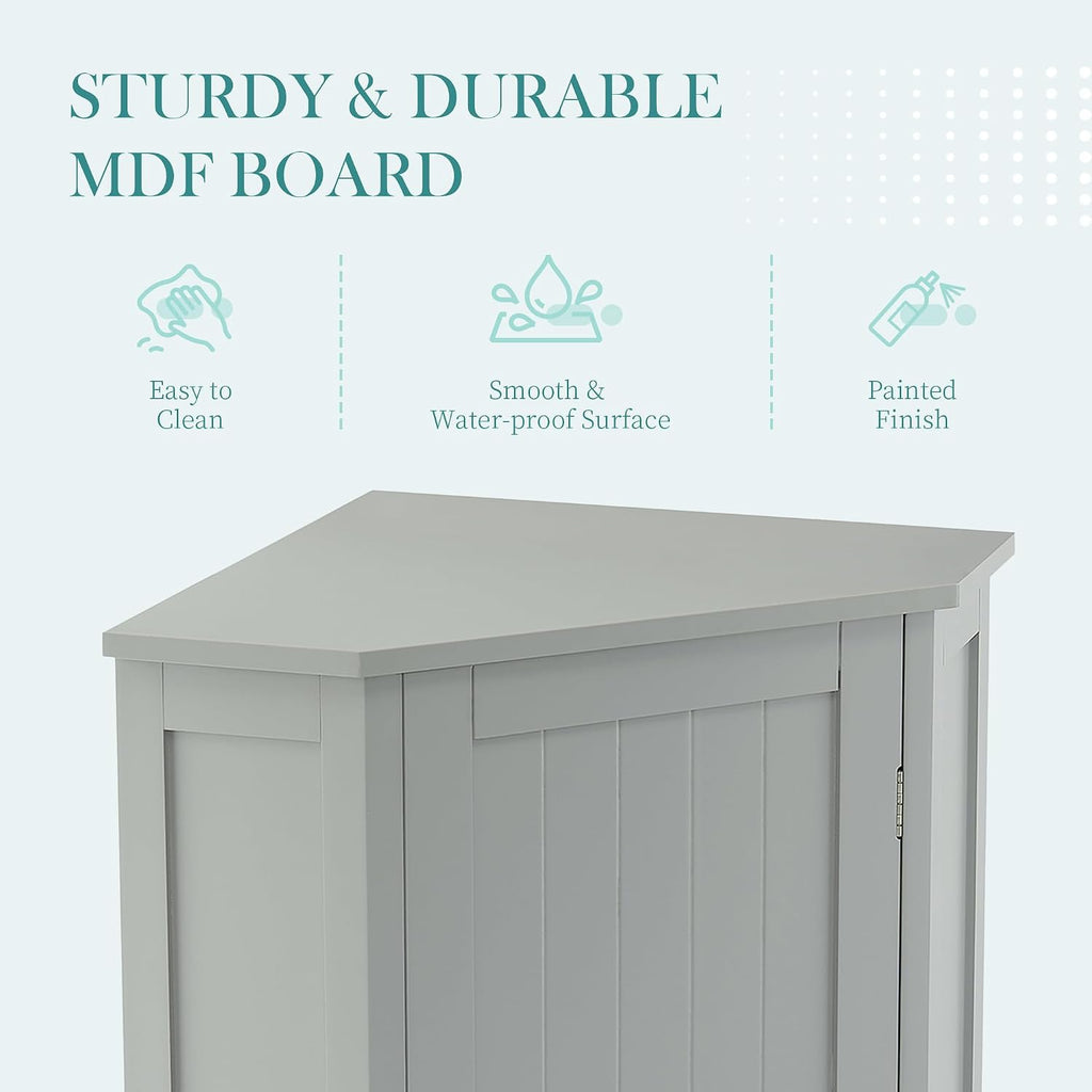 Floor Corner Cabinet with Doors and Adjustable Shelves, Freestanding Bathroom Corner Storage Cabinet for Bathroom, Living Room (1 Door, Grey)