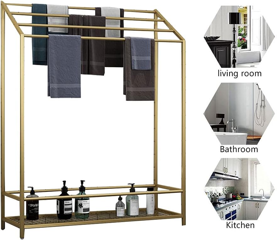 Exquisite Bathroom Shelves 4 Bar Freestanding Towel Rack, Bathroom Towel Holder with Shelf, Portable Metal Towel Hanger Stand Alone, Easy to Installation